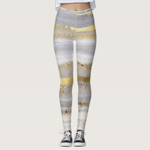 Luxury Grey Gold Watercolor Texture Leggings