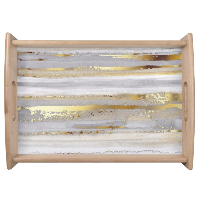 Luxury Grey Gold Watercolor Texture Serving Tray (Front)
