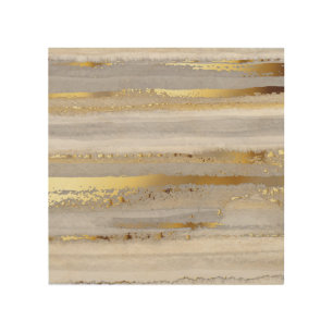 Luxury Grey Gold Watercolor Texture Wood Wall Art
