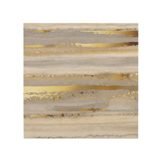 Luxury Grey Gold Watercolor Texture Wood Wall Art