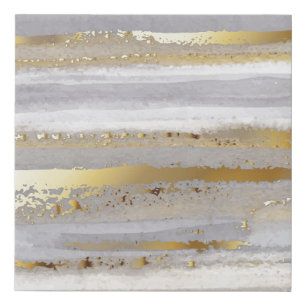 Luxury grey watercolor and gold texture faux canvas print