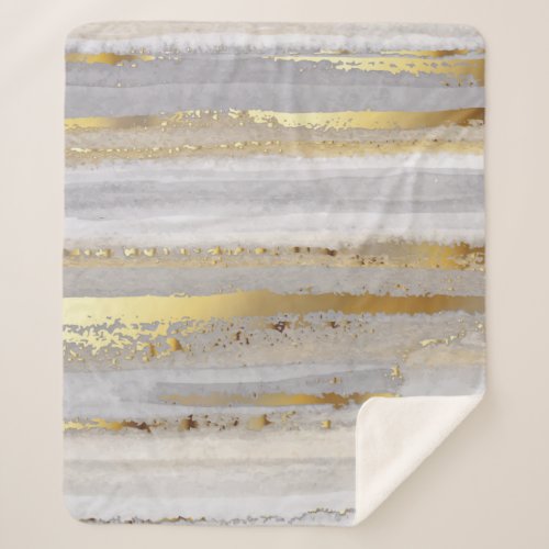 Luxury grey watercolor and gold texture sherpa blanket