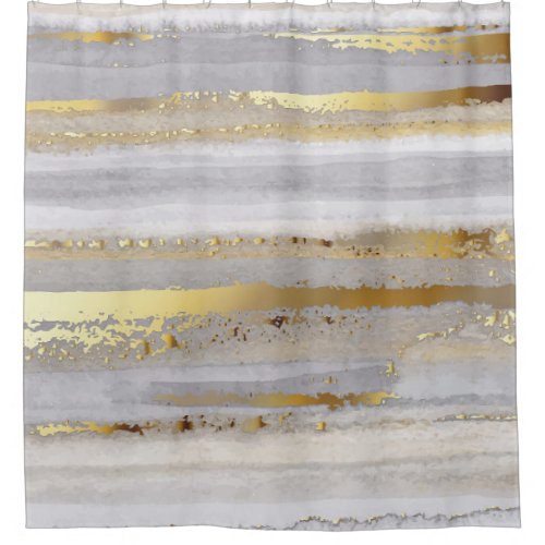 Luxury grey watercolor and gold texture shower curtain