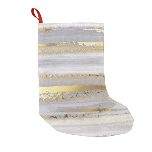 Luxury grey watercolor and gold texture small christmas stocking