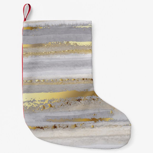 Luxury grey watercolor and gold texture small christmas stocking (Front)