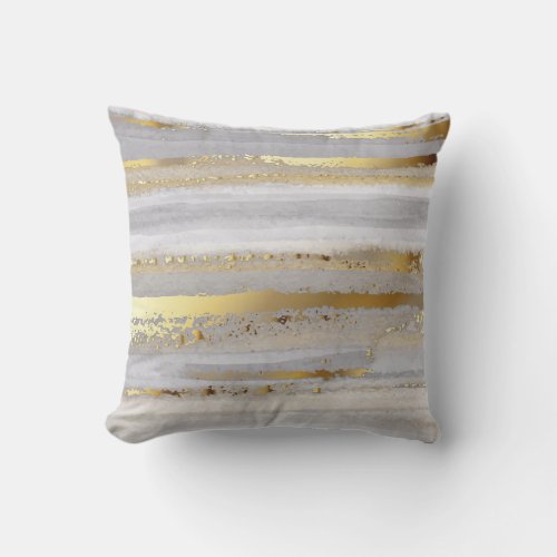 Luxury grey watercolor and gold texture throw pillow