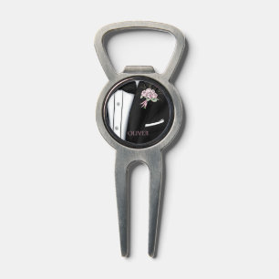 Luxury Groom's Tuxedo & Peony Divot Tool