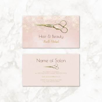 Luxury Hair Salon Gold Glitter Romantic Pink Bokeh Business Card by GirlyBusinessCards at Zazzle