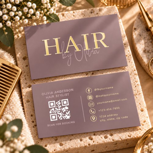 Luxury Hair Stylist Gold QR Code Foil Spot Gloss Business Cards