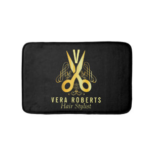 Luxury Hair Stylist Gold Scissor & Beauty Salon Bath Mat