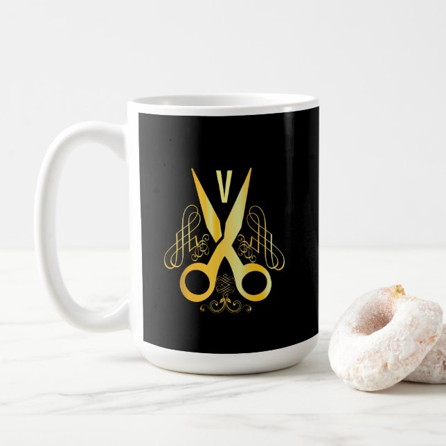 Luxury Hair Stylist Gold Scissor & Beauty Salon Coffee Mug (With Donut)