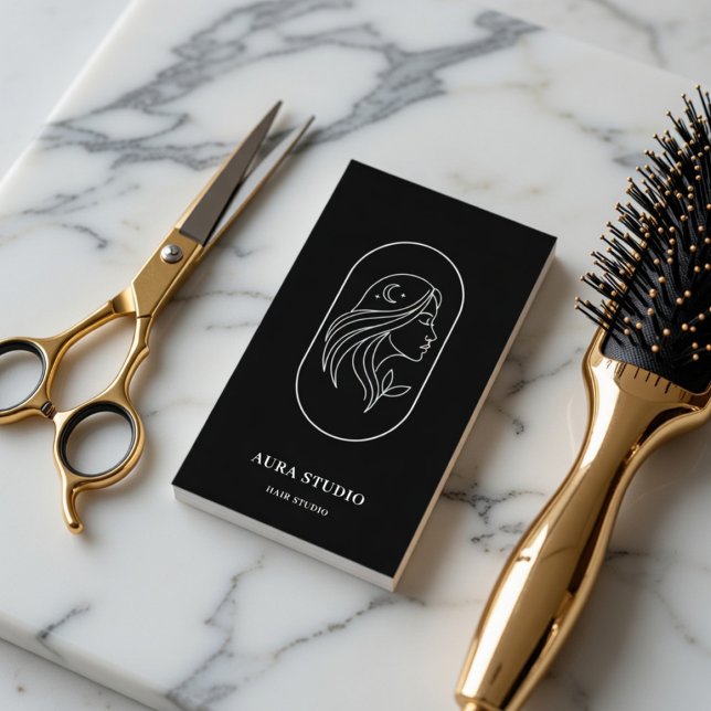 Luxury Hair Stylist | Line Art Hair Salon QR Code Business Card (Creator Uploaded)