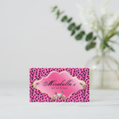 Luxury Hair Stylist Pink Cheetah Print Salon Business Card (Standing Front)