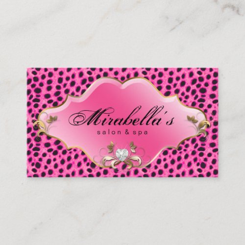 Jewelry Salon Spa Business Card Pink Leopard