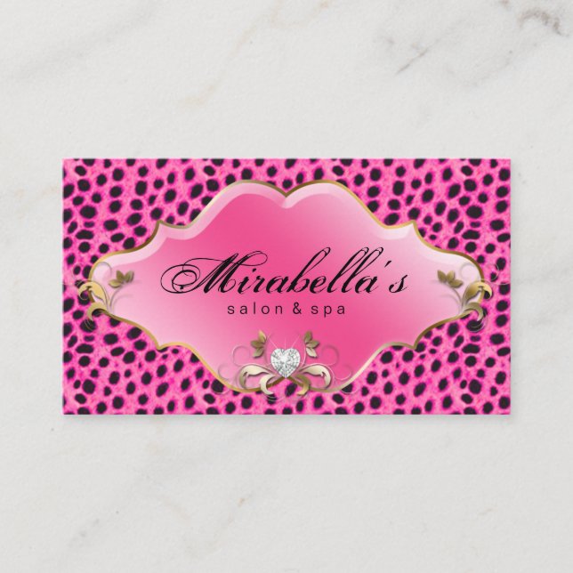 Luxury Hair Stylist Pink Cheetah Print Salon Business Card (Front)