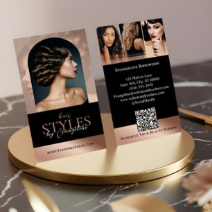 Luxury Hair Stylist Salon Arch Photo Black Pink Business Card