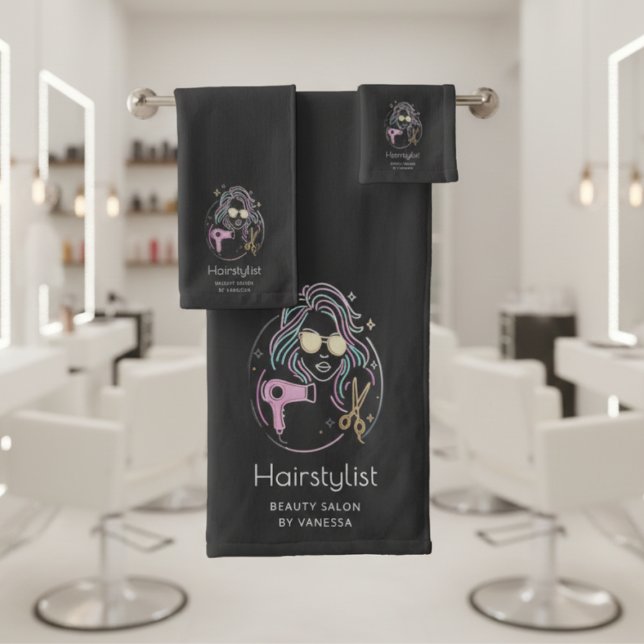 Luxury Hairstylist Beauty Salon Modern Black Bath Towel Set (Creator Uploaded)