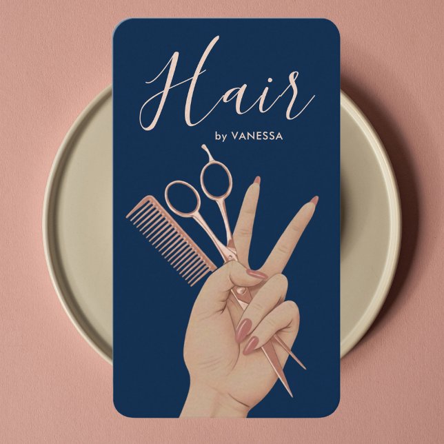 Luxury Hairstylist Hairdresser Elegant Navy Blue Business Card (Creator Uploaded)