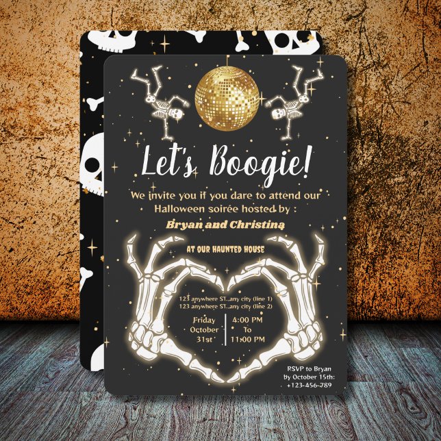 Luxury Halloween Dance Skeletons Disco Ball Party Invitation (Creator Uploaded)