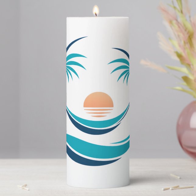 Luxury Hammock Sunset Logo Pillar Candle (In Situ)