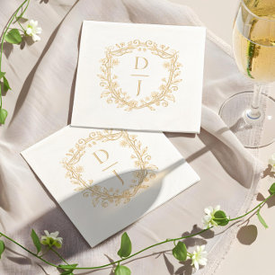 Luxury Hand Drawn Floral Vine Crest Monogram  Foil Napkins