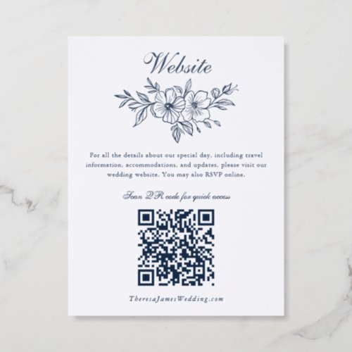 Luxury Hand Drawn Floral Wedding Website QR Code Letterpress Enclosure Card
