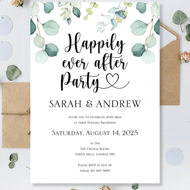 Luxury Happily Ever After Party Wedding Eucalyptus Invitation (Creator Uploaded)