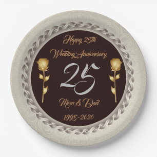 Luxury Happy Customize Silver 25th Anniversary Paper Plates