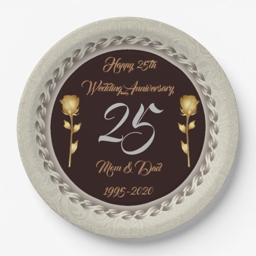 Luxury Happy Customize Silver 25th Anniversary Paper Plates