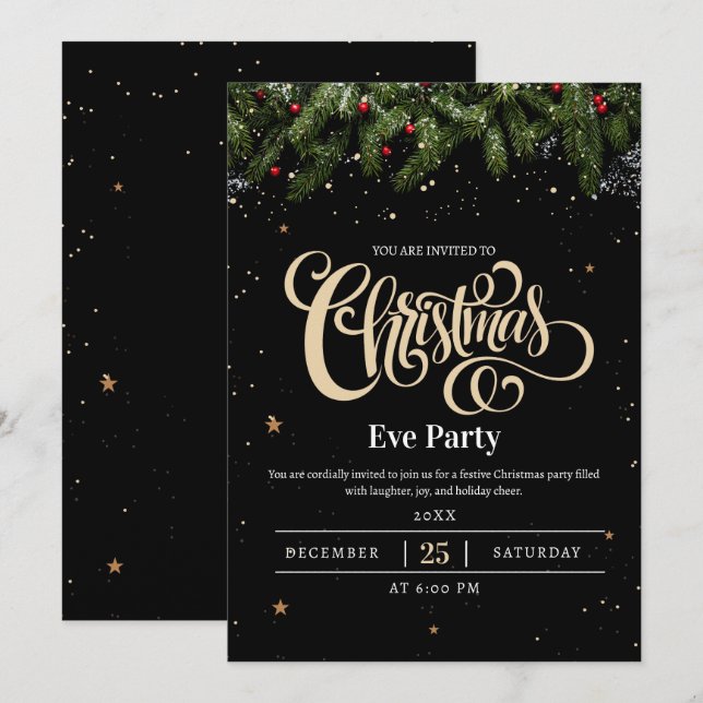 Luxury Holiday Christmas Night Party Invitation (Front/Back)