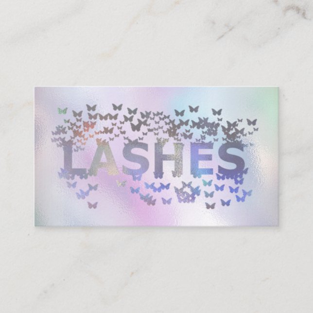 Luxury holographic butterflies lashes logo business card (Front)