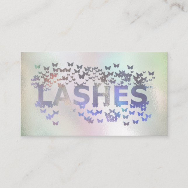 Luxury holographic butterflies lashes logo business card (Front)