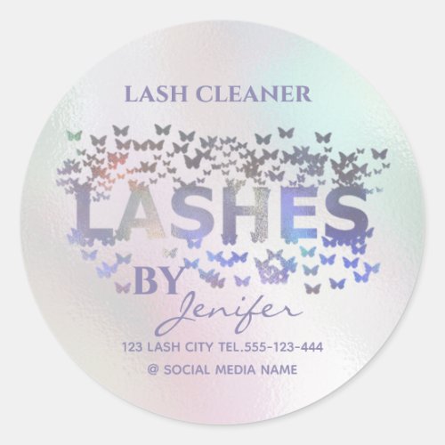 Luxury holographic butterflies lashes logo classic round sticker