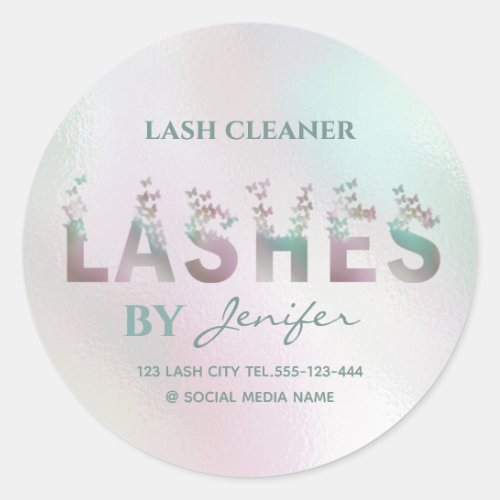 Luxury holographic butterflies lashes logo classic round sticker