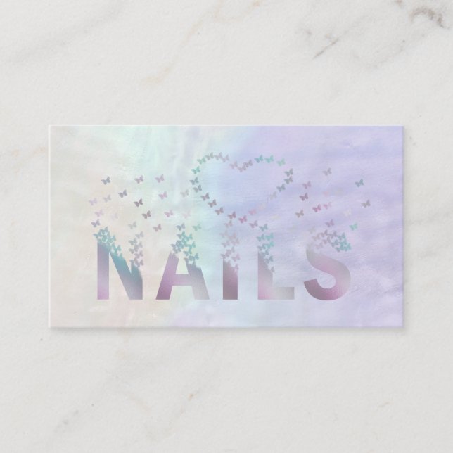 Luxury holographic butterflies nails logo business card (Front)