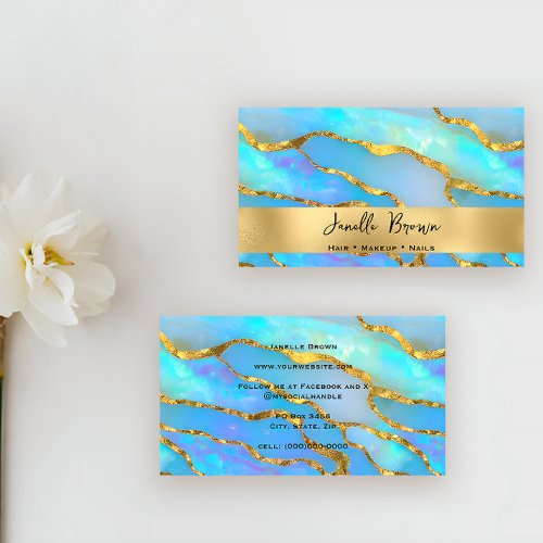 Luxury Holographic Faux Opal Stone and Gold Foil Business Card