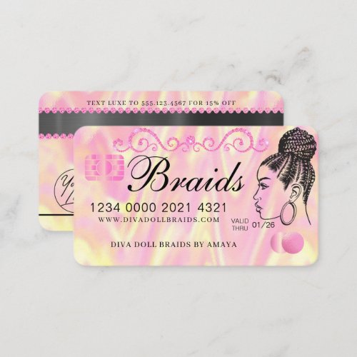 Luxury Holographic Foil Hair Braiding Credit Style Business Card