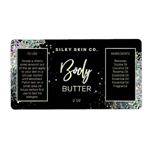 Luxury Holographic Glitter Black Body Butter Label