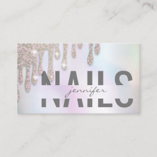 Luxury holographic glittery drips Nail salon Business Card