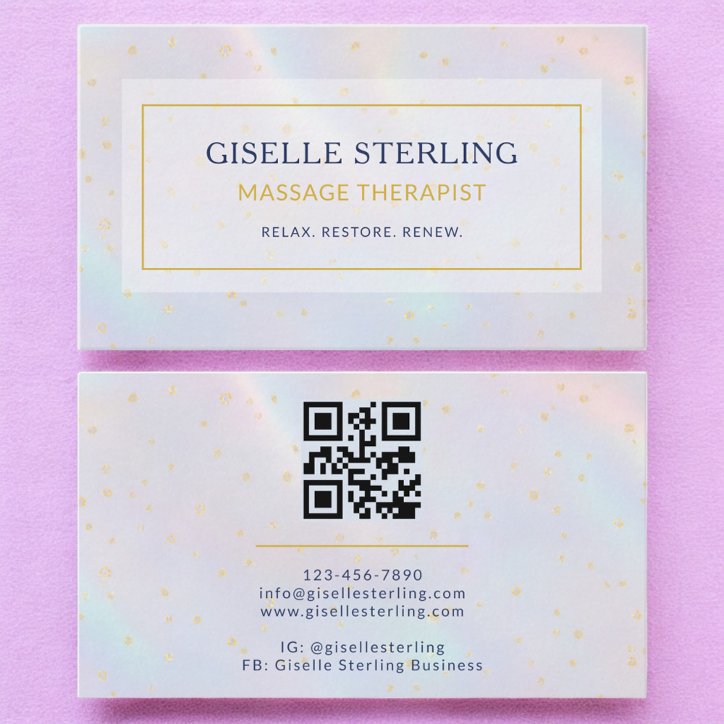 Luxury Holographic Massage Therapist Modern Business Card