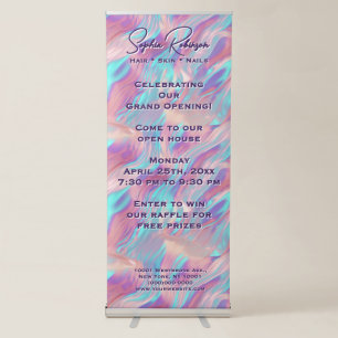 Luxury Holographic Pink Blue Retractable Banner