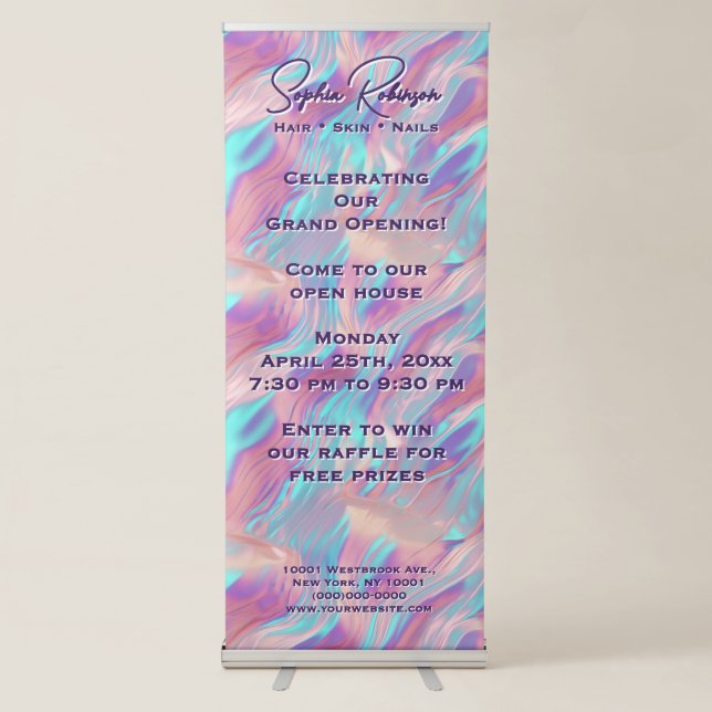 Luxury Holographic Pink Blue Retractable Banner (Front)