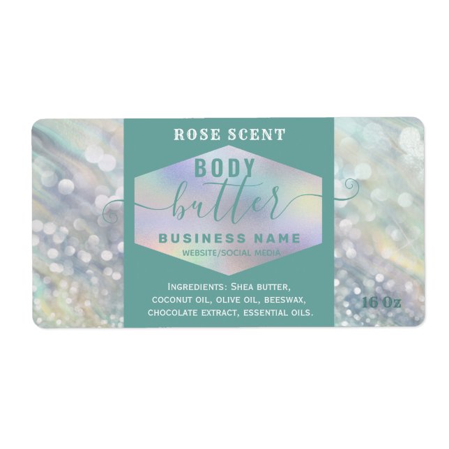 Luxury holographic script body butter label (Front)