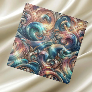 Luxury Home   Rainbow Coastal Ocean Waves Ceramic Tile