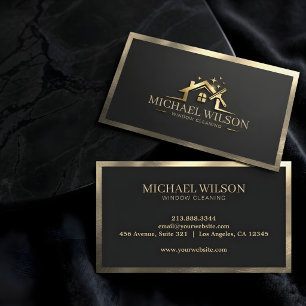 Luxury Home Service Black & Gold Window Cleaning Business Card