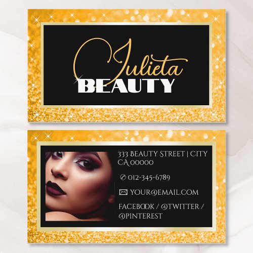 Luxury Honey Gold Sparkle Glitter Photo Template Business Card