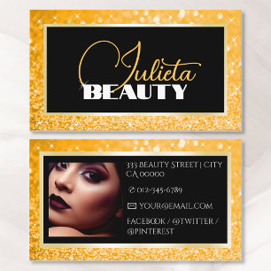 Luxury Honey Gold Sparkle Shiny Glitter with Photo Business Card