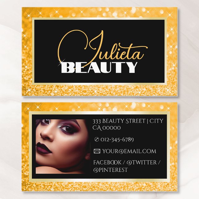 Luxury Honey Gold Sparkle Shiny Glitter with Photo Business Card (Creator Uploaded)