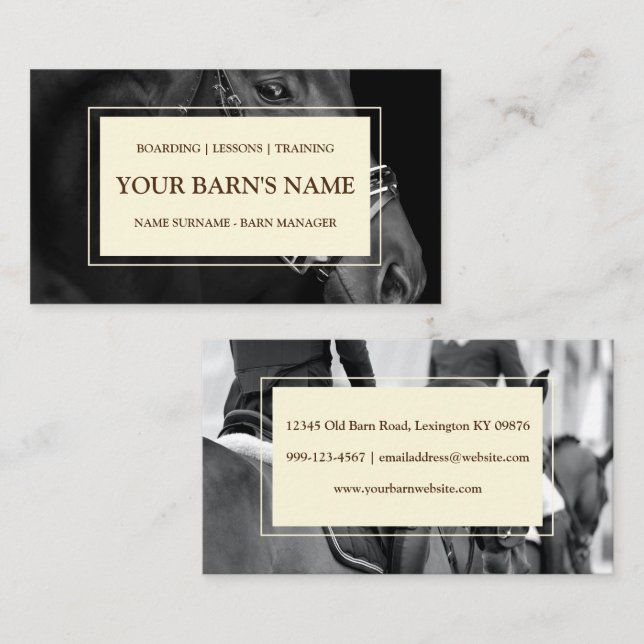Luxury Horse Boarding Barn Equestrian Business Car Business Card (Front/Back)