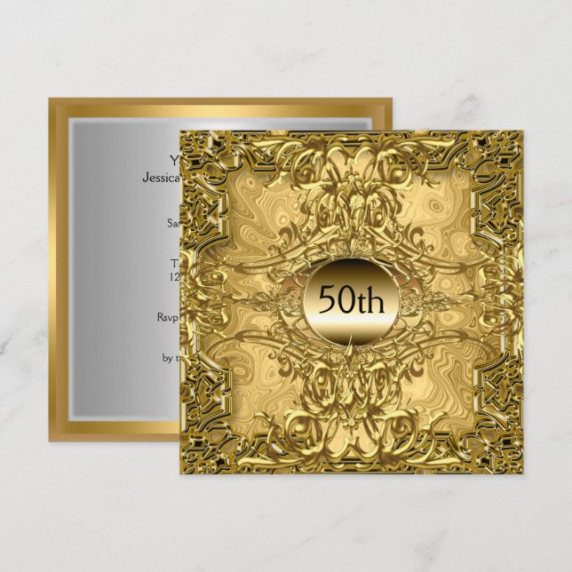 Luxury Hot 50th Gold Birthday Party Gold Invitation (Front/Back)